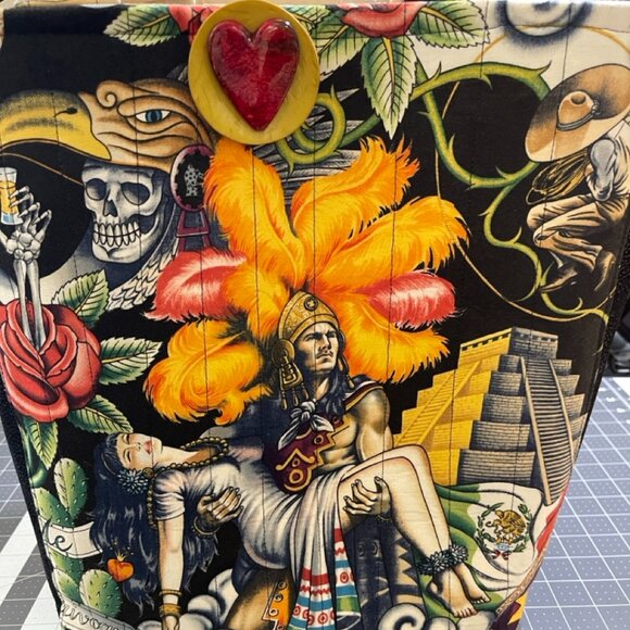 CONTIGO TEA DAY OF THE DEAD ALEXANDER HENRY FABRIC HAND MADE BAG NEW 17x15x7 - Picture 1 of 8